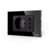 Presa doppia con cornice in vetro LUXION, Standard Italiano, 3 moduli (3M) colore nero