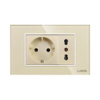 Presa doppia con cornice in vetro LUXION, Standard Italiano, 3 moduli (3M) colore dorato