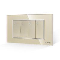 Interruttore meccanico quadruplo LUXION con placca in vetro, standard italiano, 4M colore dorato