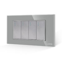 Interruttore meccanico quadruplo LUXION con placca in vetro, standard italiano, 4M colore griggio
