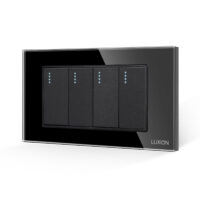 Interruttore meccanico quadruplo LUXION con placca in vetro, standard italiano, 4M colore nero