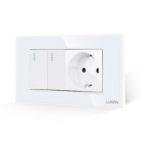 Interruttore Doppio + Presa con Cornice in Vetro LUXION, Standard Italiano, 4M