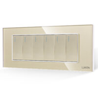 Interruttore meccanico 6 posti LUXION con placca in vetro, standard italiano, 6M colore dorato