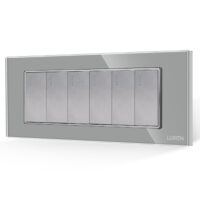 Interruttore meccanico 6 posti LUXION con placca in vetro, standard italiano, 6M colore griggio