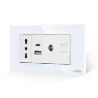 Presa Stretta + Doppia USB + TV + Internet con Cornice in Vetro LUXION, Standard Italiano, 4M