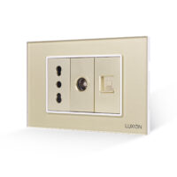 Presa Stretta + TV + Internet con Cornice in Vetro LUXION, Standard Italiano, 3M colore dorato