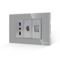 Presa Stretta + TV + Internet con Cornice in Vetro LUXION, Standard Italiano, 3M colore griggio
