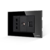 Presa Stretta + TV + Internet con Cornice in Vetro LUXION, Standard Italiano, 3M colore nero