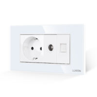 Presa Schuko + TV + Internet con placca in vetro LUXION, standard italiano, 4M