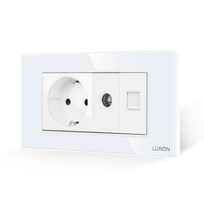 Presa Schuko + TV + Internet con placca in vetro LUXION, standard italiano, 4M