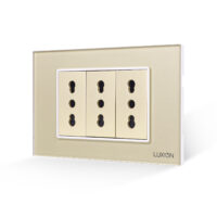 Presa Tripla con Cornice in Vetro LUXION, Standard Italiano, 3M colore dorato