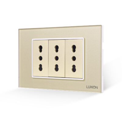 Presa Tripla con Cornice in Vetro LUXION, Standard Italiano, 3M colore dorato