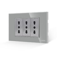 Presa Tripla con Cornice in Vetro LUXION, Standard Italiano, 3M colore griggio