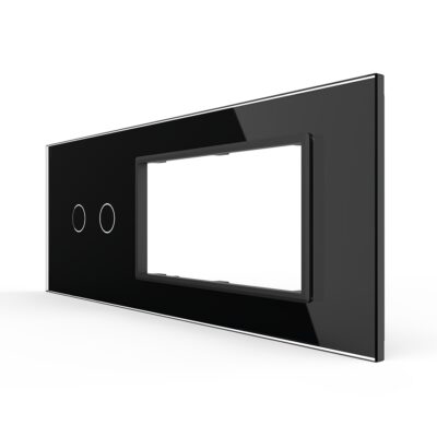 Pannello interruttore doppio con 2 prese LIVOLO in vetro, standard italiano – 6/7M colore nero