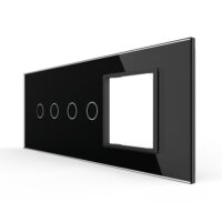 Pannello interruttore doppio + doppio con presa LIVOLO in vetro, standard italiano – 6/7M colore nero