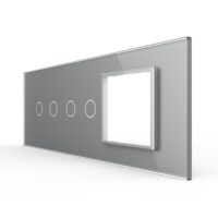 Pannello interruttore doppio + doppio con presa LIVOLO in vetro, standard italiano – 6/7M colore griggio