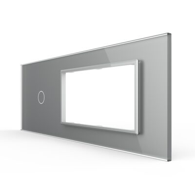 Pannello interruttore singolo con 2 prese LIVOLO in vetro, standard italiano – 6/7M colore griggio