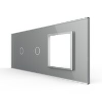 Pannello interruttore singolo + singolo con presa LIVOLO in vetro, standard italiano – 6/7M colore griggio