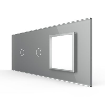 Pannello interruttore singolo + singolo con presa LIVOLO in vetro, standard italiano – 6/7M colore griggio
