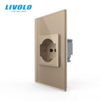Presa Semplice Italiana (2P+T) Livolo con cornice in vetro 2M colore dorato