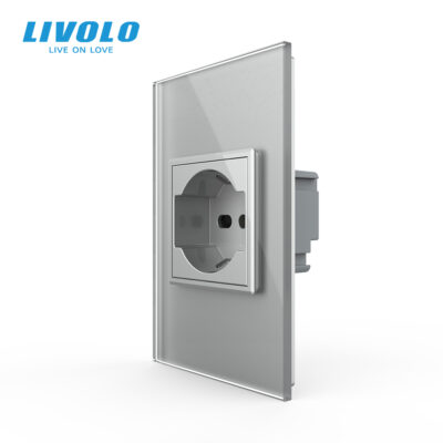 Presa Semplice Italiana (2P+T) Livolo con cornice in vetro 2M colore griggio