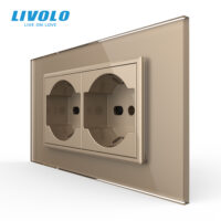 Presa doppia 2P+T Livolo con cornice in vetro 4M, standard italiano, nuova serie colore dorato