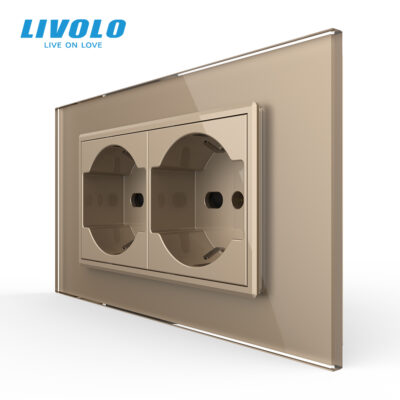 Presa doppia 2P+T Livolo con cornice in vetro 4M, standard italiano, nuova serie colore dorato