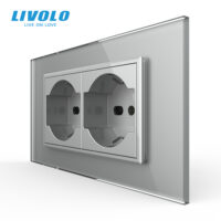 Presa doppia 2P+T Livolo con cornice in vetro 4M, standard italiano, nuova serie colore griggio