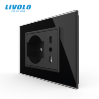 Presa doppia 2P+T Livolo con cornice in vetro 3M – standard italiano colore nero