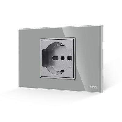 Presa Schuko italiana (2P+T) 16A /2M con Cornice in Vetro 2/3 Moduli LUXION colore griggio