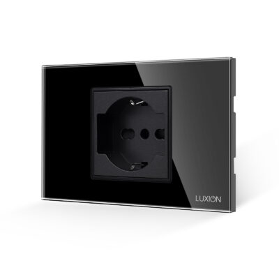 Presa Schuko italiana (2P+T) 16A /2M con Cornice in Vetro 2/3 Moduli LUXION colore nero