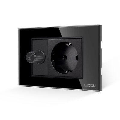 Interruttore per Ventilatore + Presa LUXION con Cornice in Vetro, Standard Italiano, 3M colore nero