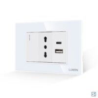 Deviatore + Presa Stretta e USB A+C LUXION con Cornice in Vetro, Standard Italiano, 3M