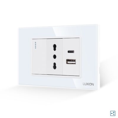 Deviatore + Presa Stretta e USB A+C LUXION con Cornice in Vetro, Standard Italiano, 3M