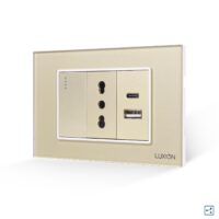 Deviatore + Presa Stretta e USB A+C LUXION con Cornice in Vetro, Standard Italiano, 3M colore dorato