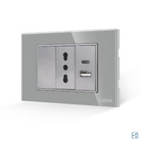 Deviatore + Presa Stretta e USB A+C LUXION con Cornice in Vetro, Standard Italiano, 3M colore griggio