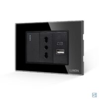 Deviatore + Presa Stretta e USB A+C LUXION con Cornice in Vetro, Standard Italiano, 3M colore nero