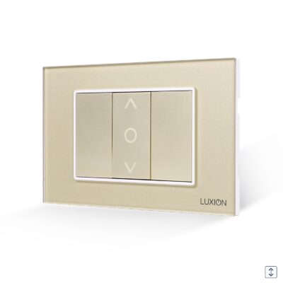 Interruttore Tapparelle Meccanico 1M e 2 Tasti Finti LUXION con Cornice in Vetro, Standard Italiano, 3M colore dorato