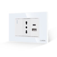 Interruttore Semplice + Presa Stretta e USB A+C LUXION con Cornice in Vetro, Standard Italiano, 3M