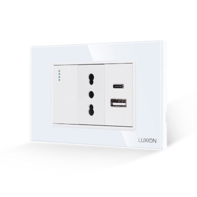 Interruttore Semplice + Presa Stretta e USB A+C LUXION con Cornice in Vetro, Standard Italiano, 3M