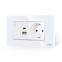 Interruttore Semplice + Presa USB A+C + Presa Schuko con Cornice in Vetro LUXION, Standard Italiano, 4M