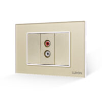 Presa Audio 1 Modulo + 2 Tasti Falsi LUXION con Placca in Vetro, Standard Italiano, 3 Moduli colore dorato