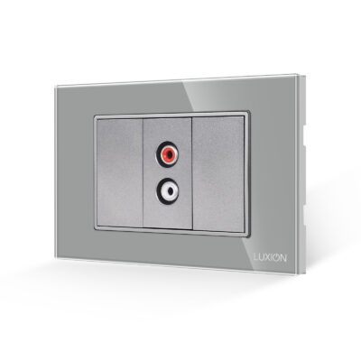 Presa Audio 1 Modulo + 2 Tasti Falsi LUXION con Placca in Vetro, Standard Italiano, 3 Moduli colore griggio