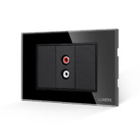 Presa Audio 1 Modulo + 2 Tasti Falsi LUXION con Placca in Vetro, Standard Italiano, 3 Moduli colore nero