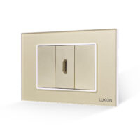 Presa HDMI + 2 tasti falsi LUXION con placca in vetro, standard italiano, 3 Moduli colore dorato