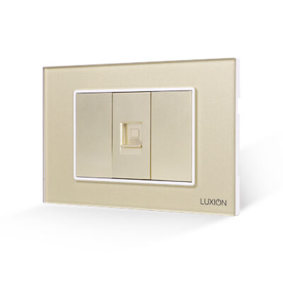 Presa Internet 1M + 2 Tasti Finti LUXION con Cornice in Vetro, Standard Italiano, 3M colore dorato