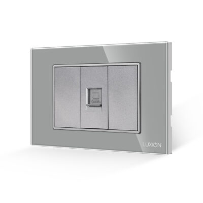 Presa Internet 1M + 2 Tasti Finti LUXION con Cornice in Vetro, Standard Italiano, 3M colore griggio