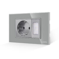 Presa Schuko + Lampada Notturna con Cornice in Vetro LUXION, Standard Italiano, 3M colore griggio