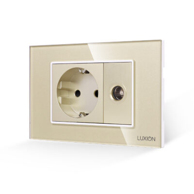 Presa Schuko + Presa TV con Cornice in Vetro LUXION, Standard Italiano, 3M colore dorato