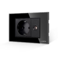 Presa Schuko + Presa TV con Cornice in Vetro LUXION, Standard Italiano, 3M colore nero